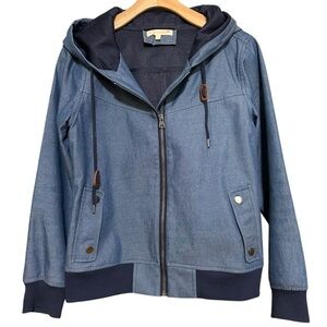 Mia Melon Women’s Size S Blue Full Zip Lightweight Hooded Heidi Rain Coat Jacket